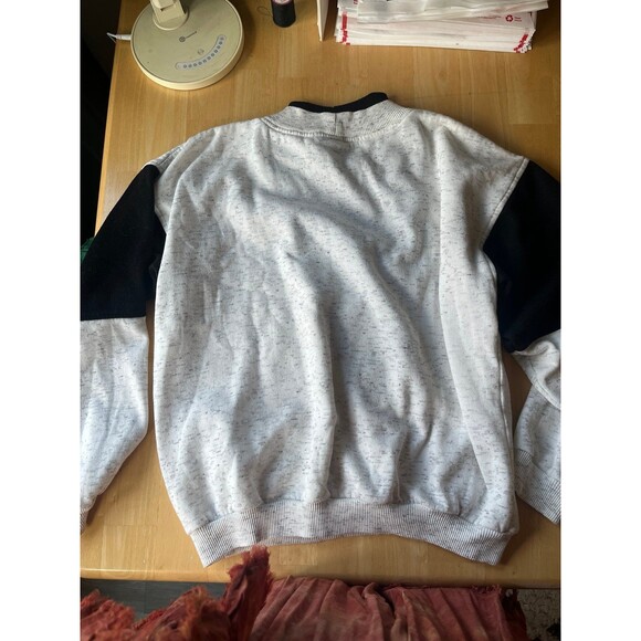 70s Sweatshirt Embroidered Crew Neck Grey Black Large - Picture 3 of 3